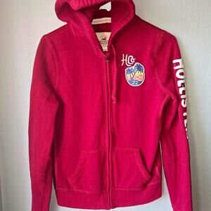 Y2K FASHION Hollister Embroidered Zippered Hoodie Large